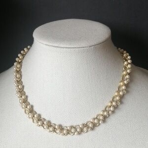 Vintage Richelieu Necklace Faux Pearl Braided Caged Goldtone Signed